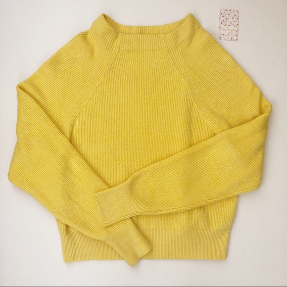 free people chunky knit sweater in lemon pop large - Picture 5 of 8